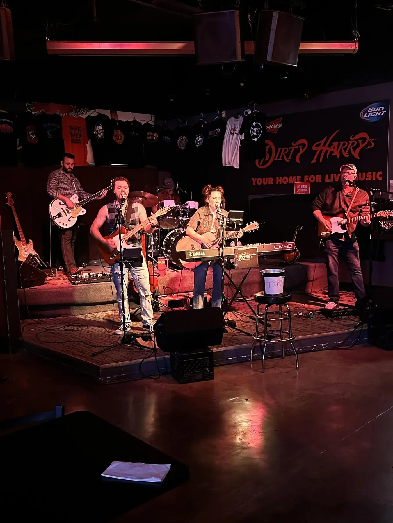 The full Fuze Brothers band performing at Dirty Harry’s